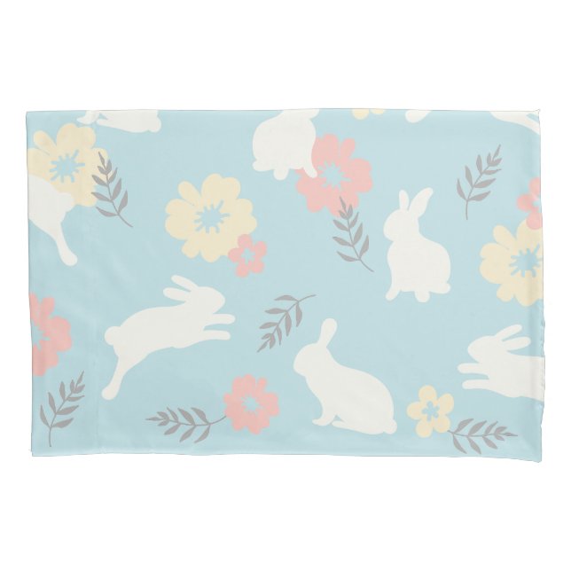 Cute Rabbits Flowers Pattern Pillow Case (Front)
