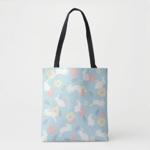 Cute Rabbits Flowers Pattern Tote Bag