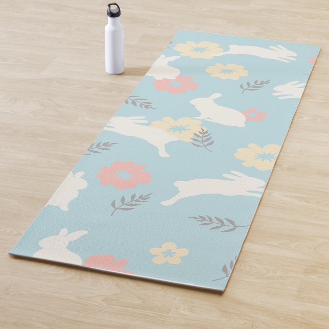 Cute Rabbits Flowers Pattern Yoga Mat (In Situ)