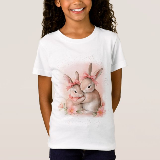 Cute Rabbits Hugging T-Shirt (Front)