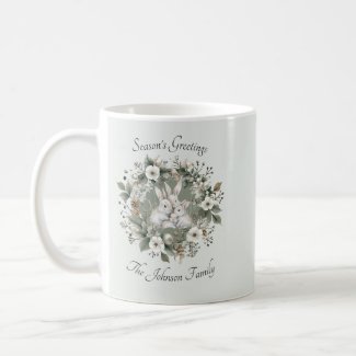 Cute Rabbits in a Floral Winter Wreath