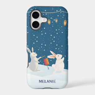 Cute Rabbits Lantern Parade in Snow Personalised iPhone 17 Case