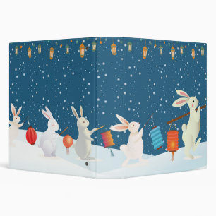Cute Rabbits Lantern Parade Through Snow Christmas 3 Ring Binder