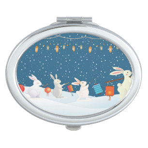 Cute Rabbits Lantern Parade Through Snow Christmas Compact Mirror