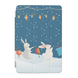Cute Rabbits Lantern Parade Through Snow Christmas iPad Mini Cover