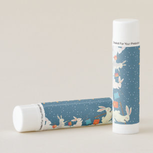 Cute Rabbits Lantern Parade Through Snow Christmas Lip Balm