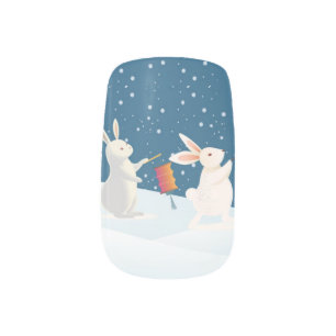 Cute Rabbits Lantern Parade Through Snow Christmas Minx Nail Art