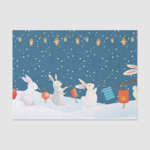 Cute Rabbits Lantern Parade Through Snow Christmas Tissue Paper