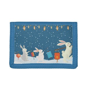 Cute Rabbits Lantern Parade Through Snow Christmas Trifold Wallet