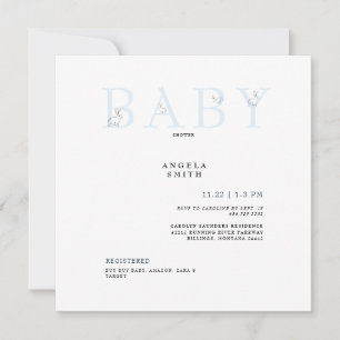 Cute Rabbits Light Blue Gingham Baby Shower Sq. Invitation