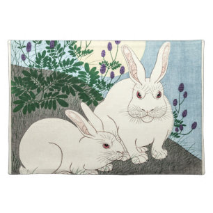 Cute Rabbits - Ohara Koson Japanese Painting Cloth Placemat