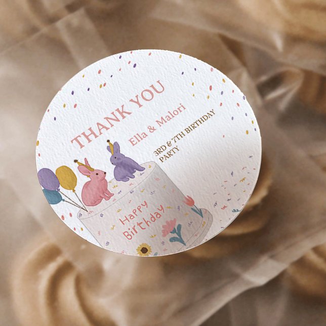 Cute Rabbits on Cake Joint Birthday Sister  Classic Round Sticker (Creator Uploaded)