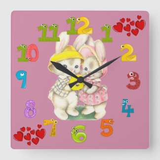 Cute rabbits square wall clock