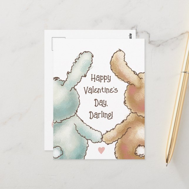 Cute Rabbits Valentine Postcard (Front/Back In Situ)