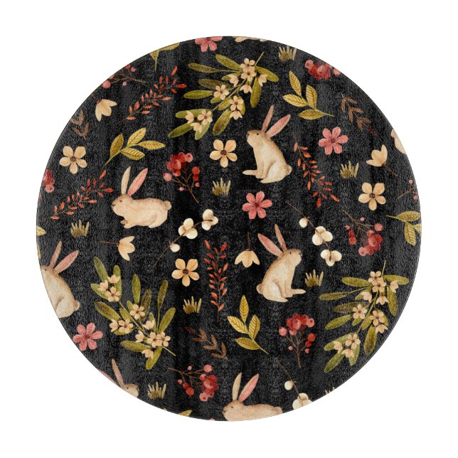 Cute Rabbits: Watercolor Hand-Drawn Pattern Cutting Board (Front)