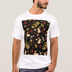 Cute Rabbits: Watercolor Hand-Drawn Pattern T-Shirt