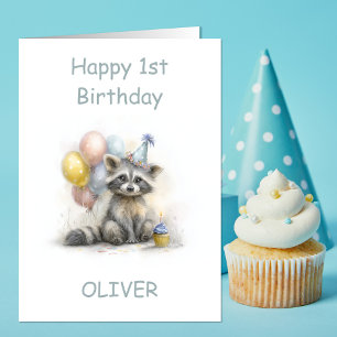 Cute Raccoon 1st Birthday Card