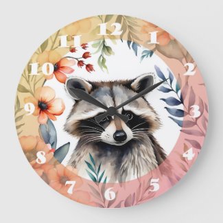Cute raccoon among flowers