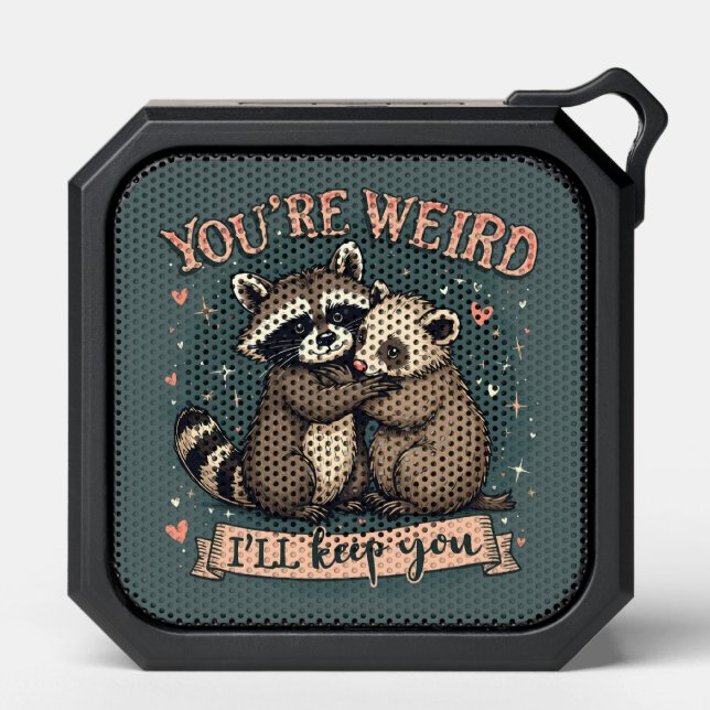 Cute Raccoon and Ferret Hug with Funny Quote Bluetooth Speaker (Front)