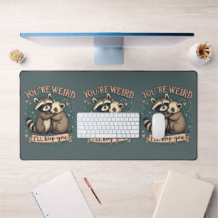 Cute Raccoon and Ferret Hug with Funny Quote Desk Mat