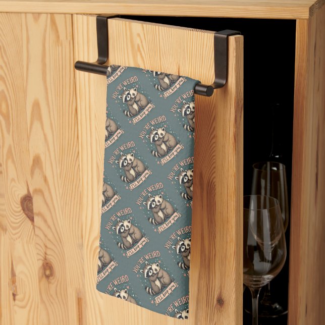 Cute Raccoon and Ferret Hug with Funny Quote Kitchen Towel (Thirds Fold)