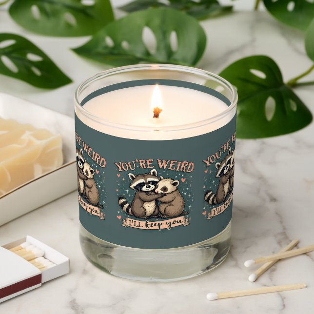 Cute Raccoon and Ferret Hug with Funny Quote Scented Candle (Lit)