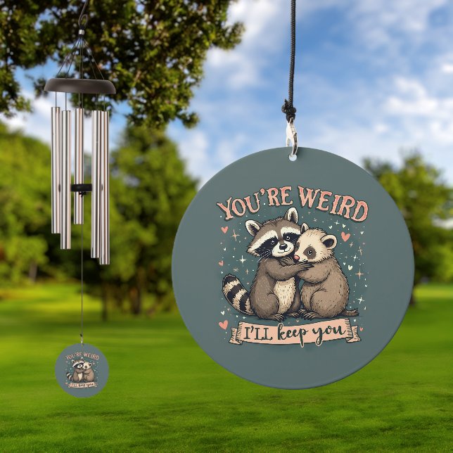Cute Raccoon and Ferret Hug with Funny Quote Wind Chime (Outdoor)