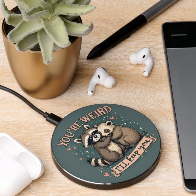 Cute Raccoon and Ferret Hug with Funny Quote Wireless Charger (Desk 2)