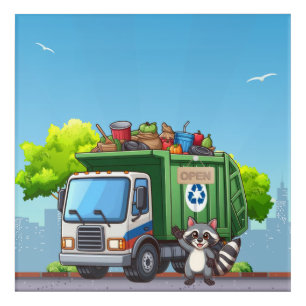 Cute raccoon and "food" truck acrylic print
