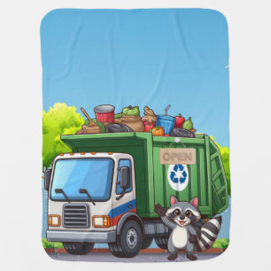 Cute raccoon and "food" truck baby blanket