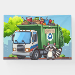 Cute raccoon and "food" truck banner
