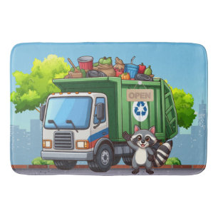 Cute raccoon and "food" truck bath mat