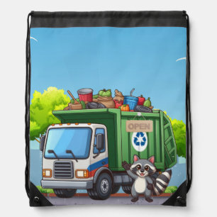 Cute raccoon and "food" truck drawstring bag
