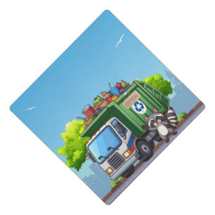 Cute raccoon and "food" truck graduation cap topper