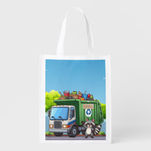 Cute raccoon and "food" truck grocery bag