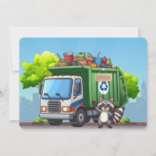 Cute raccoon and "food" truck holiday card