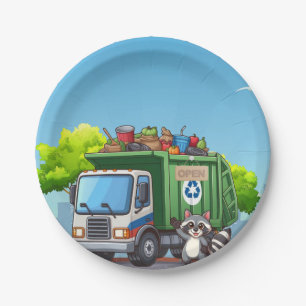 Cute raccoon and "food" truck paper plates