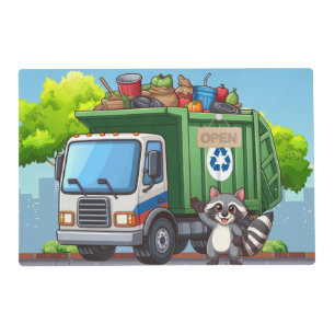 Cute raccoon and "food" truck placemat