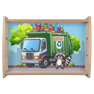 Cute raccoon and "food" truck serving tray