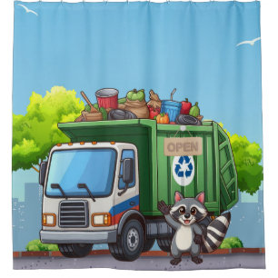 Cute raccoon and "food" truck shower curtain