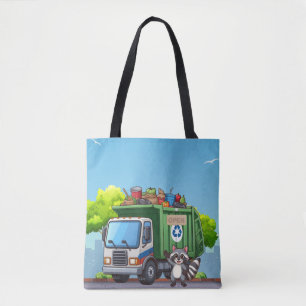 Cute raccoon and "food" truck tote bag