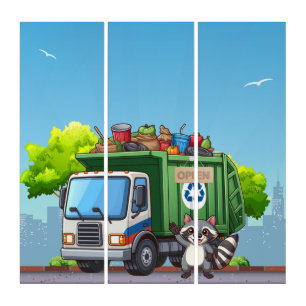 Cute raccoon and "food" truck triptych