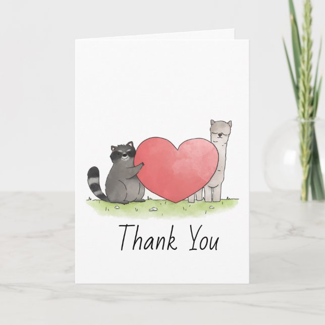 Cute Raccoon and Llama Thank You Card (Front)
