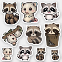 Cute Raccoon and Opossum Sticker Sheet, Adorable