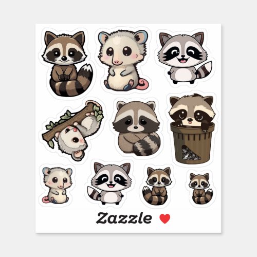 Cute Raccoon and Opossum Sticker Sheet Adorable