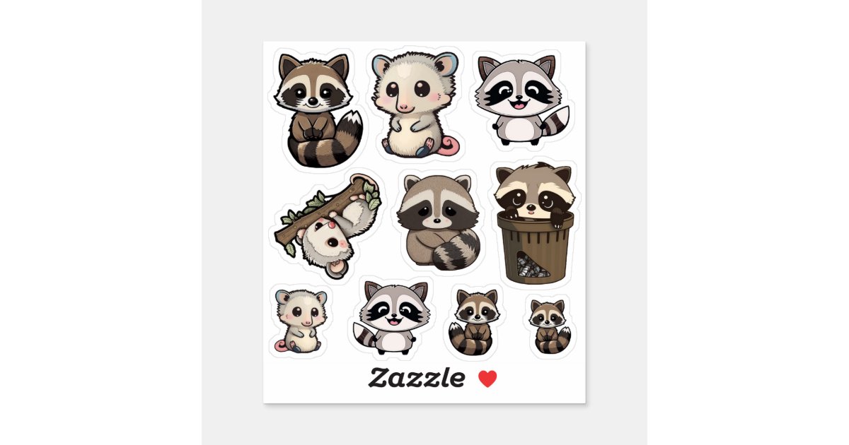 Cute Raccoon and Opossum Sticker Sheet, Adorable