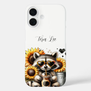 Cute Raccoon and Sunflowers iPhone 16 Case