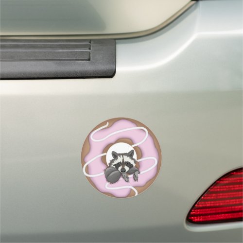 Cute raccoon and Yummy donut  Car Magnet