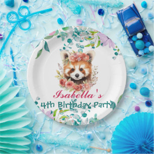 Cute raccoon animal jungle Floral Birthday party Paper Plates