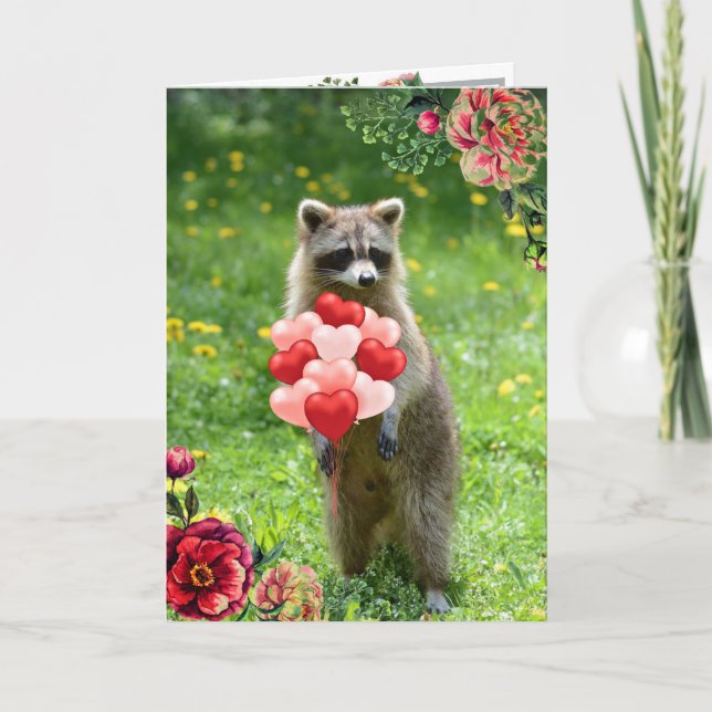 Cute Raccoon Animal Valentine's Day Holiday Card (Front)